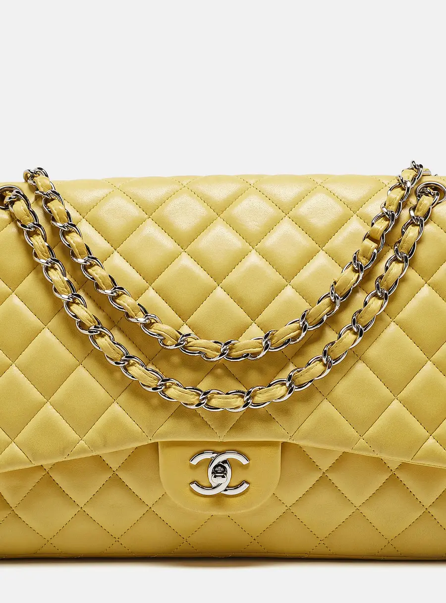 Chanel Classic Double Flap XL Yellow Leather Shoulder Bags