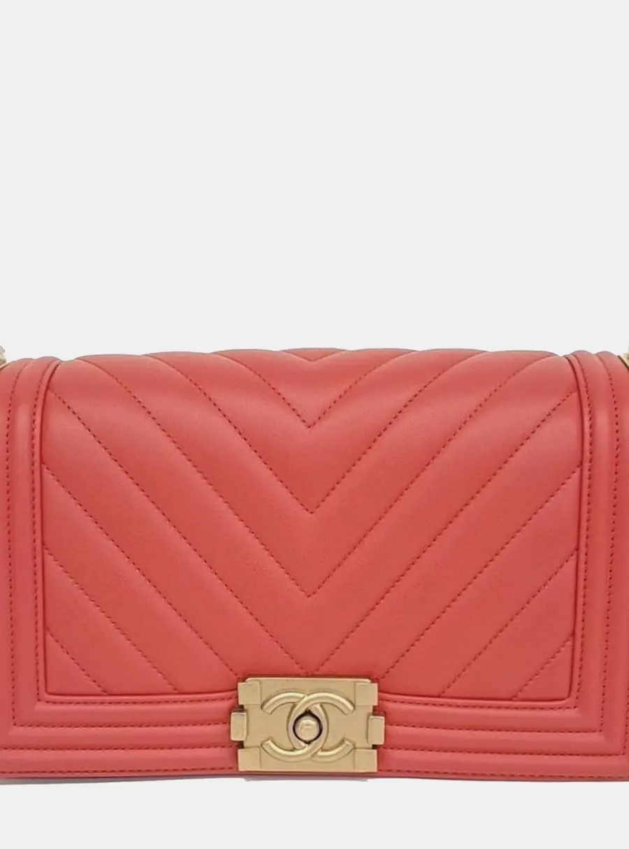Chanel Boy Medium Coral Calfskin Leather Shoulder Bag