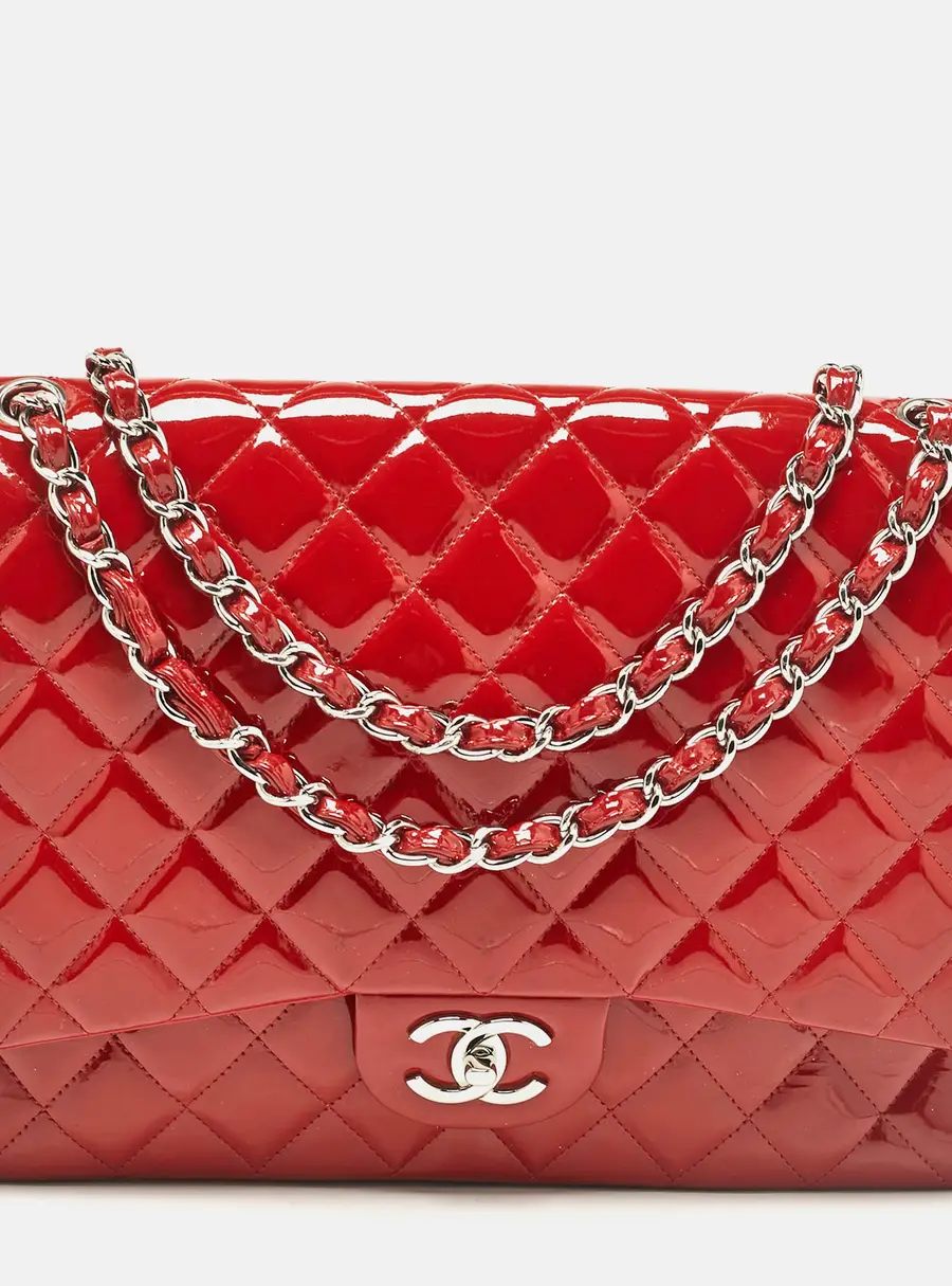 Chanel Red Quilted Patent Leather Maxi Classic Double Flap Bag