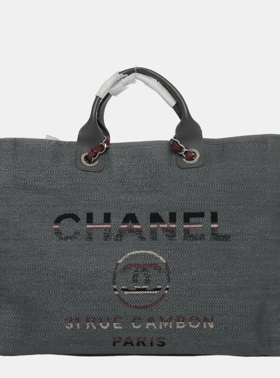 Chanel Large Deauville Gray Canvas Tote Bag