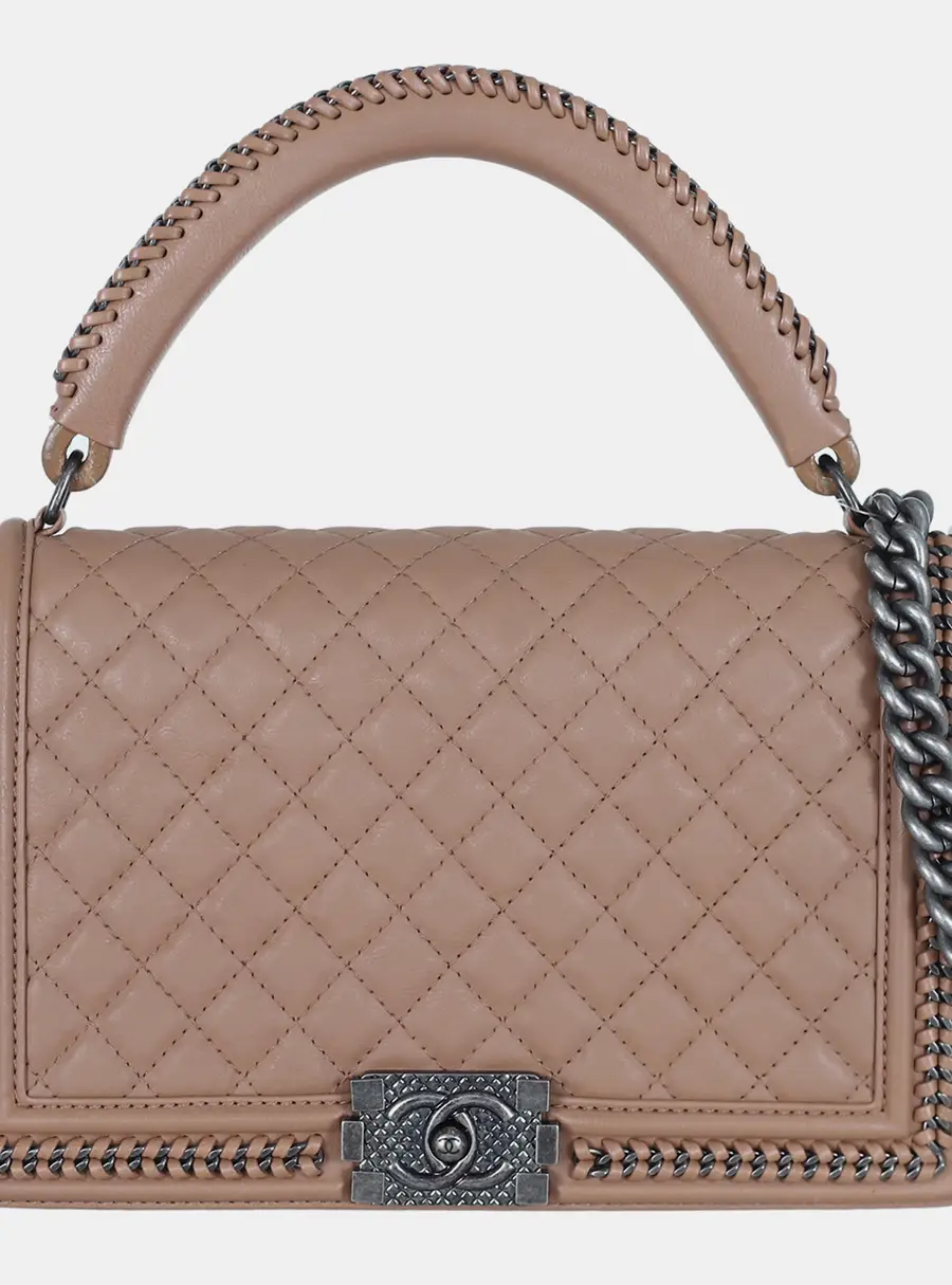 Chanel Boy New Medium Nude Pink Calfskin Leather Top Handle Bag