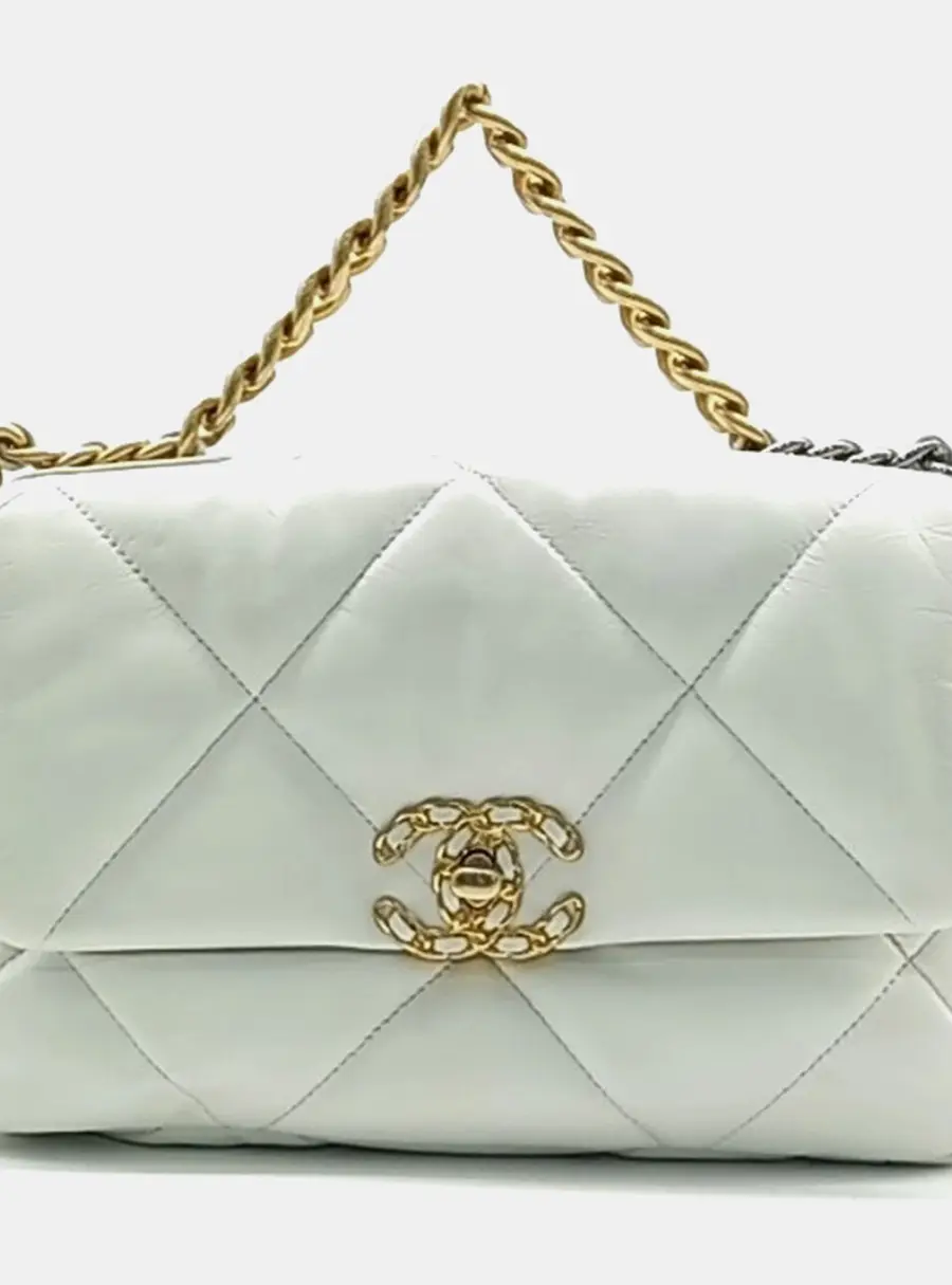 Chanel 19 Small White Lambskin Leather Flap Bag