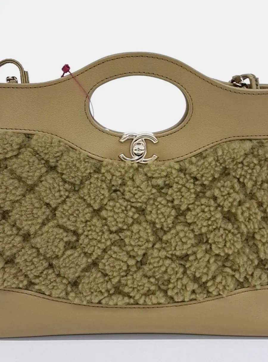 Chanel 31 Mini Khaki Shearling Calfskin Leather Shopping Bag