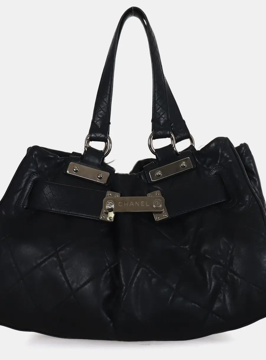 Chanel Paris-Londres Door Latch Large Black Quilted Lambskin Leather Tote Bag