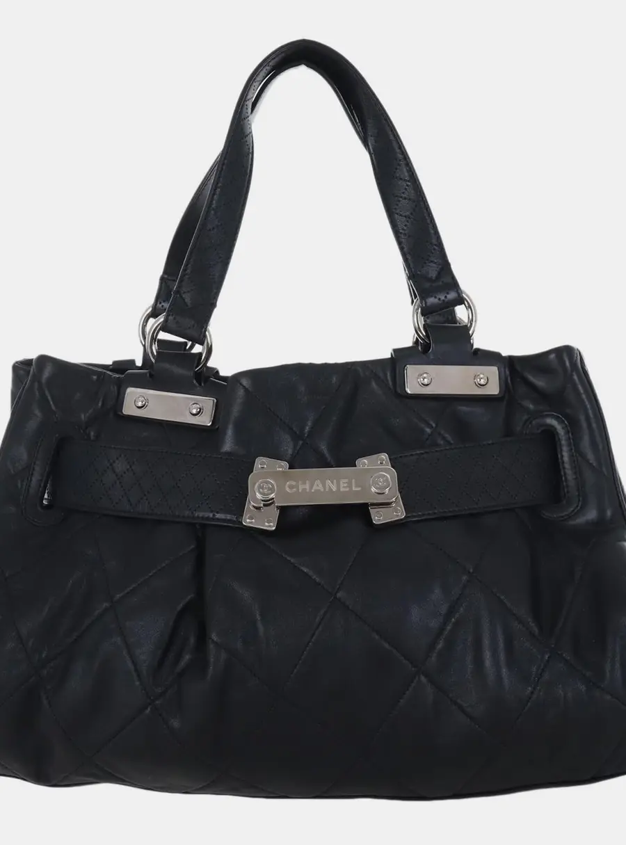 Chanel Paris-Londres Medium Black Lambskin Leather Top Handle Bag