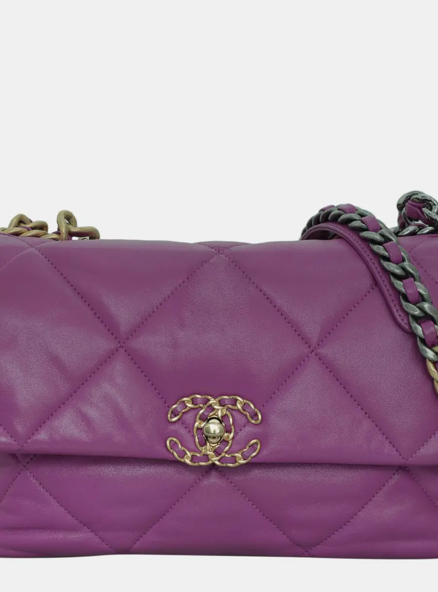 Chanel 19 Small Violet Lambskin Leather Shoulder Bag