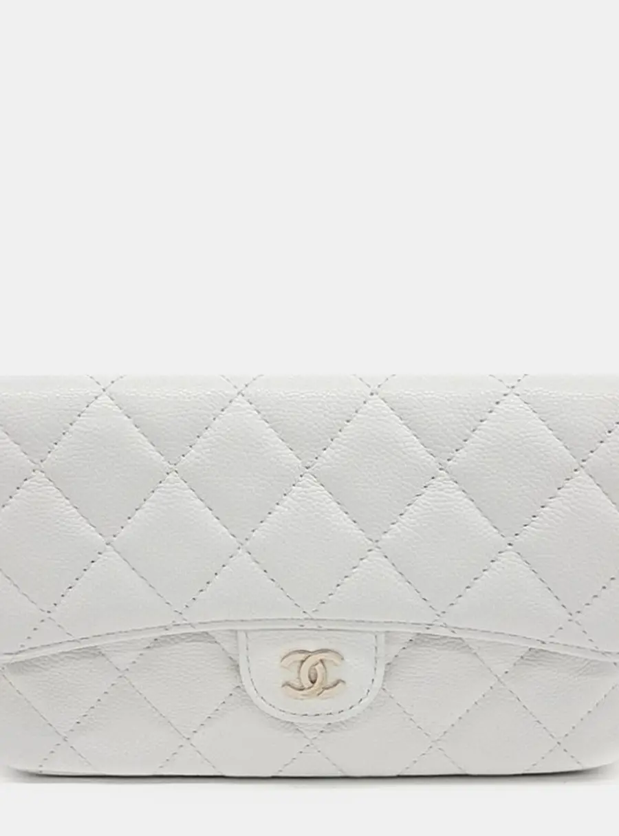 Chanel Classic Flap Phone Holder With Chain White Caviar Leather Crossbody Bag