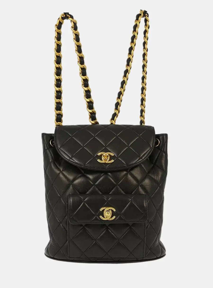 Chanel Duma Large Black Lambskin Leather Backpack Bag