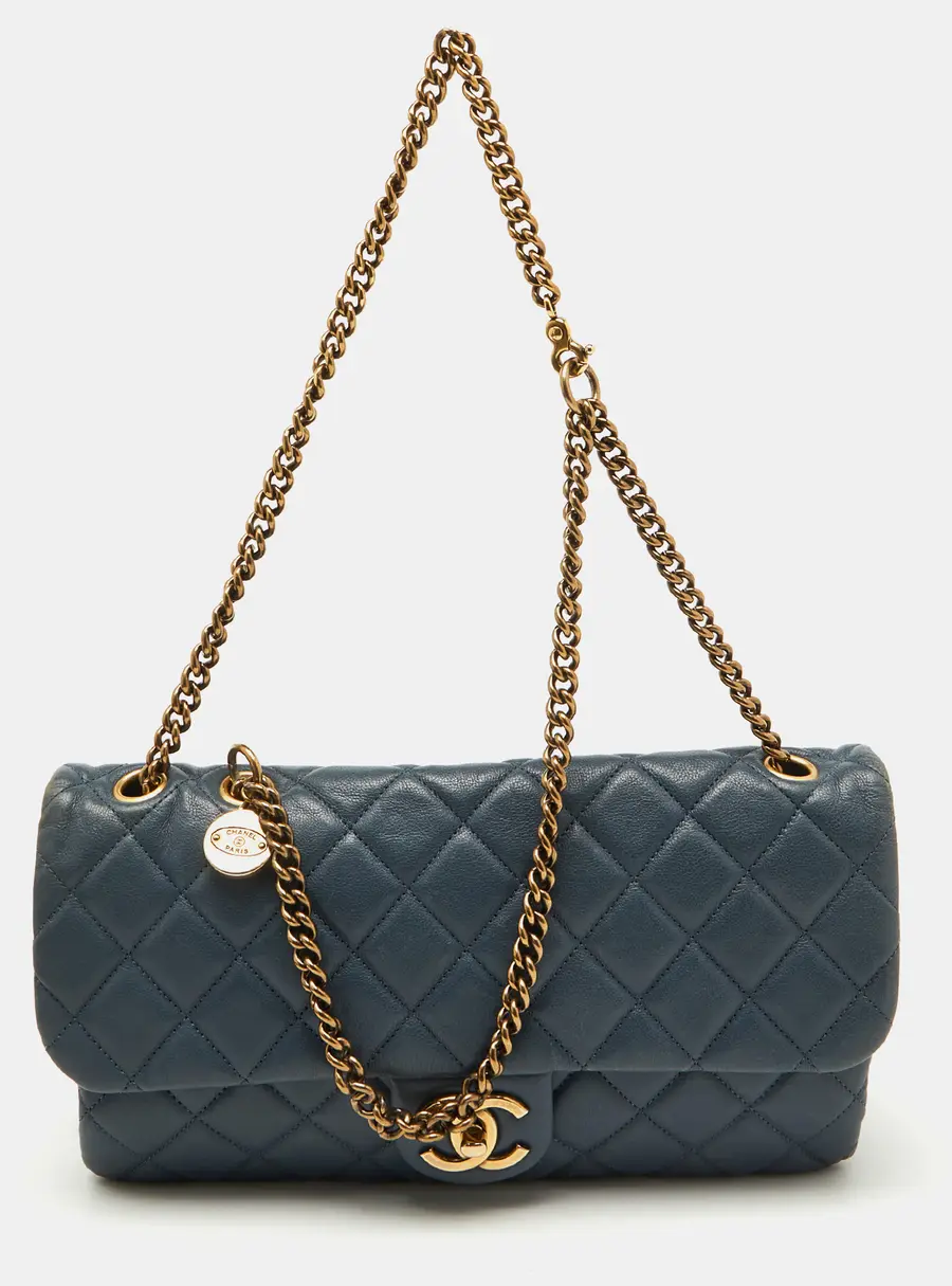 Chanel Blue Quilted Leather CC Crown Flap Bag