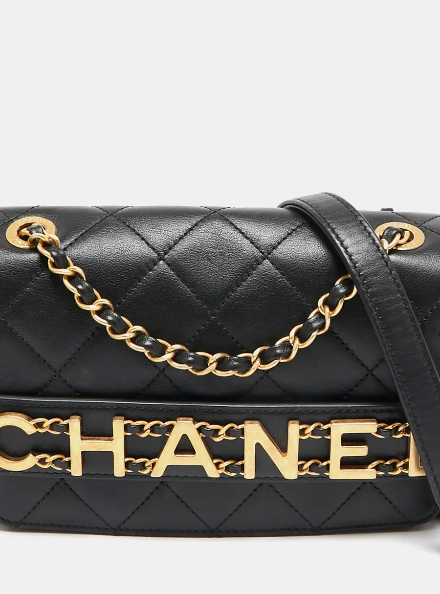 Chanel Black Quilted Leather Small Enchained Flap Bag