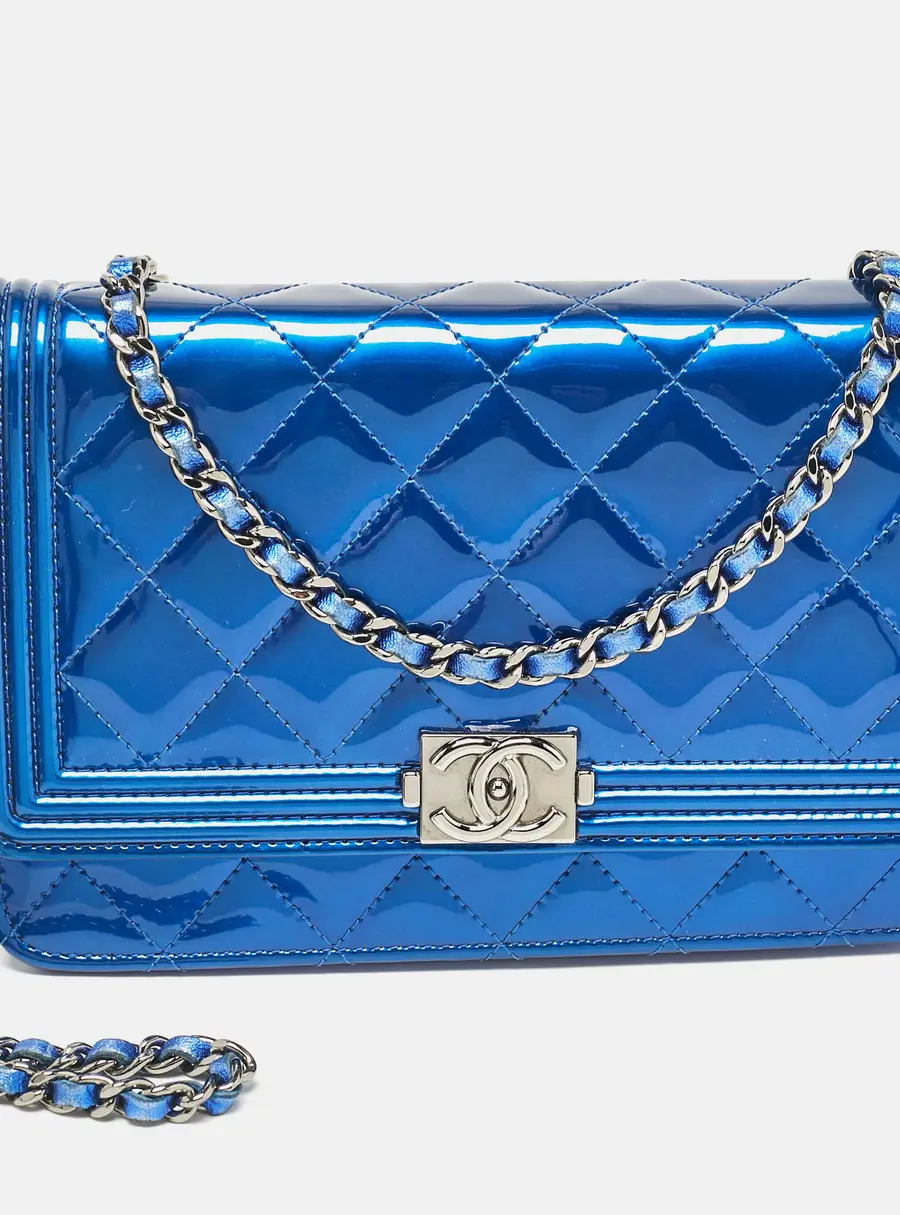 Chanel Boy Blue Patent Leather and Patent Leather Wallet On Chain