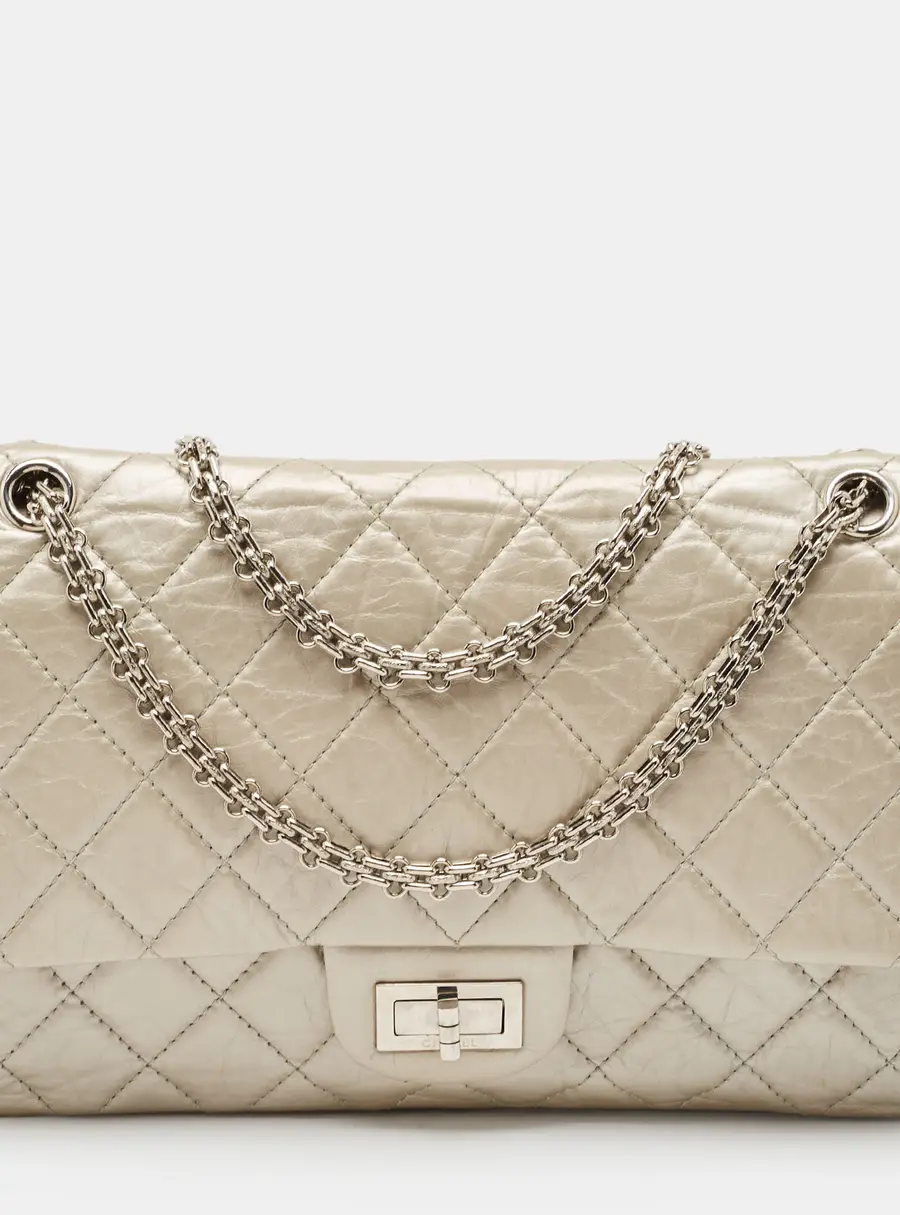 Chanel Silver Quilted Aged Leather 227 Reissue 2.55 Flap Bag