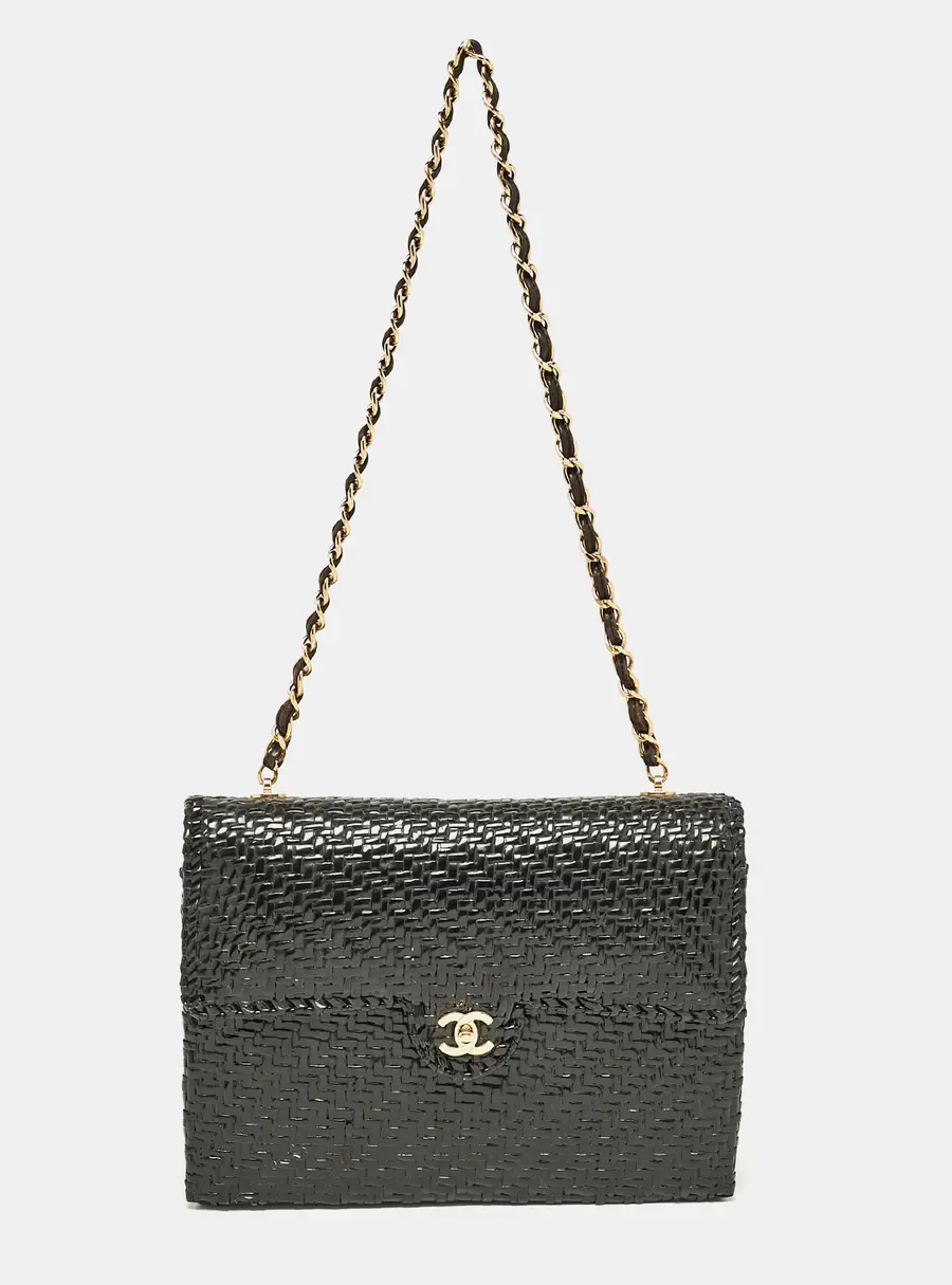 Chanel Large Black Leather and Wicker Shoulder Bags