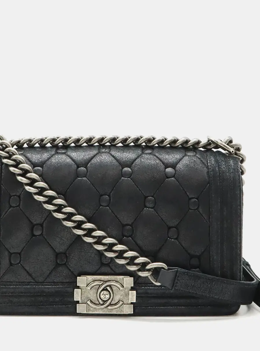Chanel Black Suede and Leather Boy Shoulder Bag