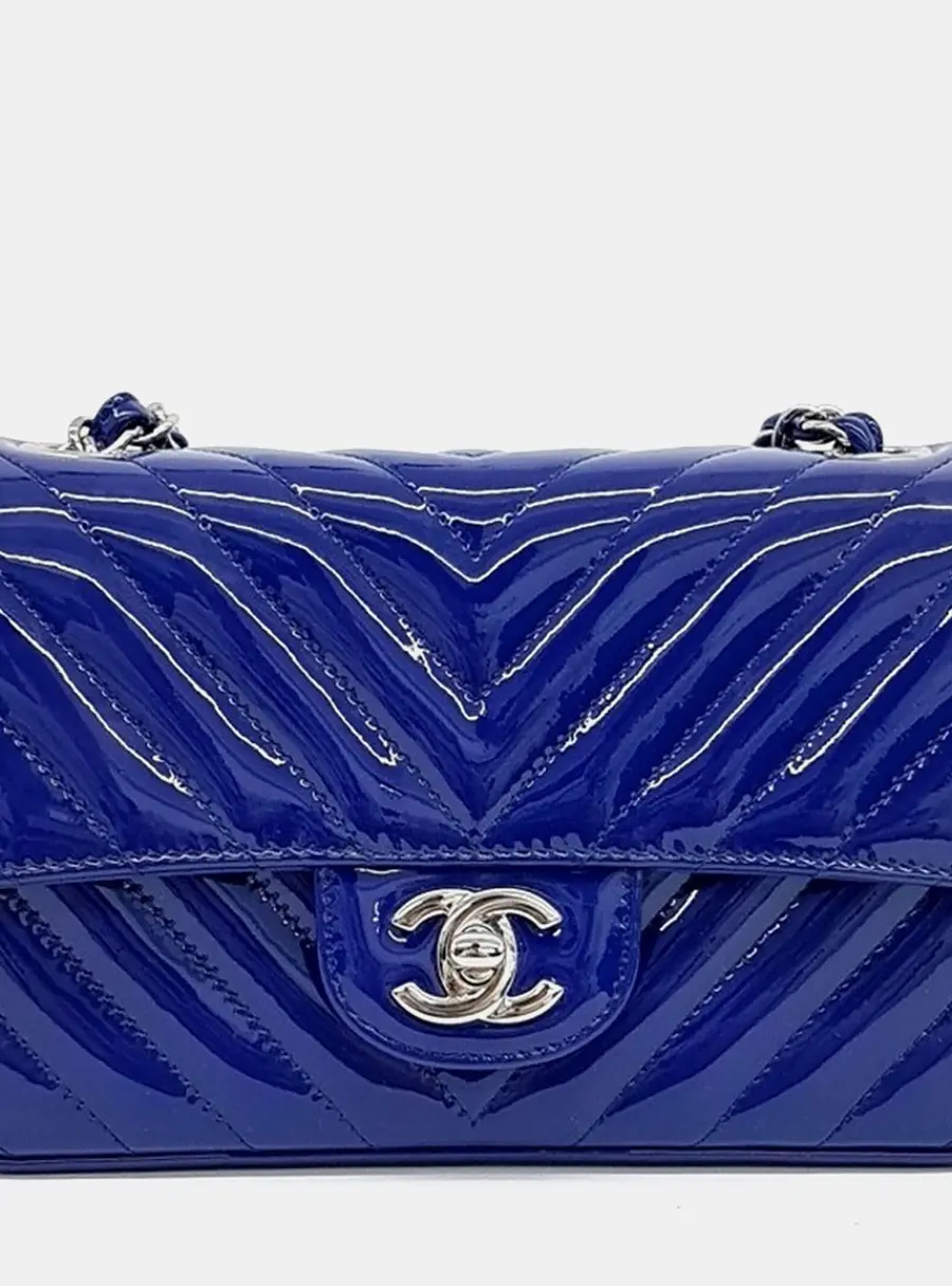 Chanel Classic Mini Blue Patent Leather Crossbody Bag