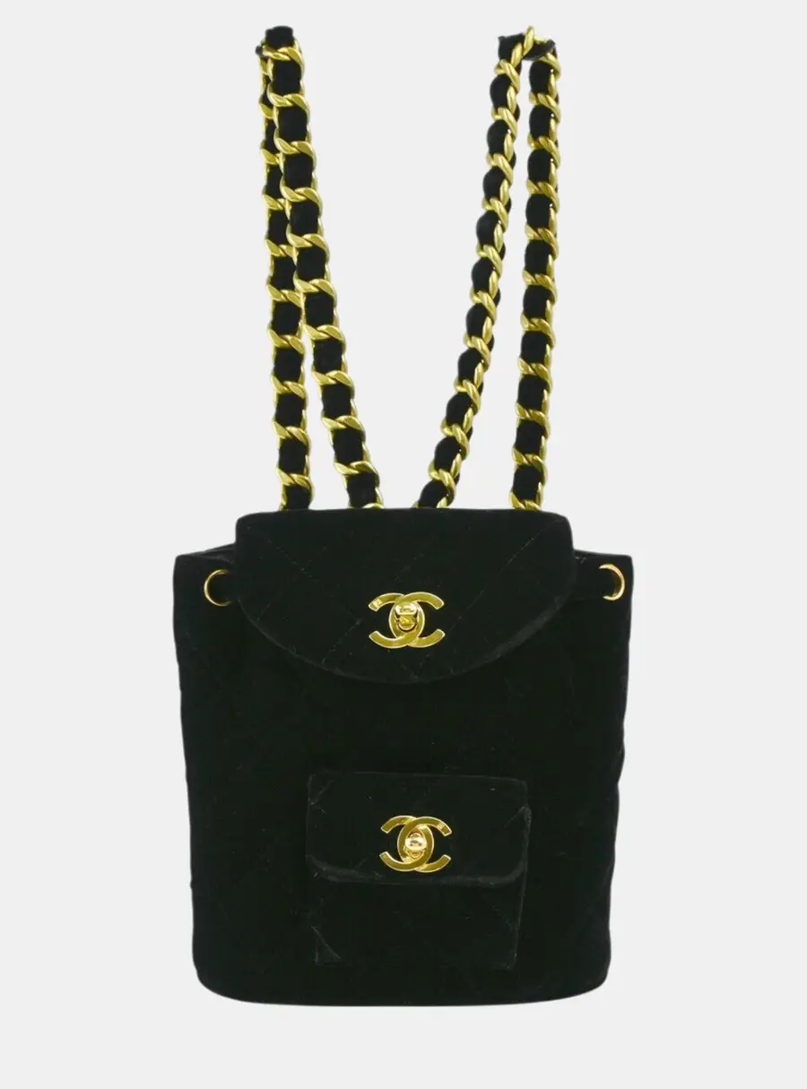 Chanel Duma Small Black Velvet Backpack Bag