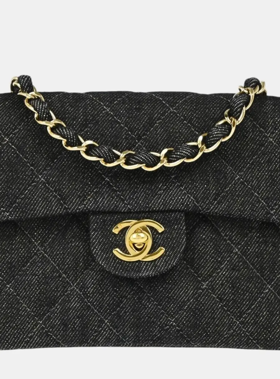 Chanel Classic Mini Square Black Denim Flap Bag