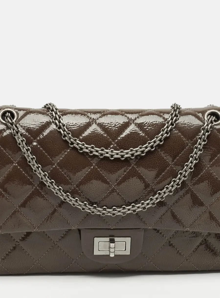 Chanel Olive Green Quilted Patent Leather Classic 227 Reissue 2.55 Flap Bag
