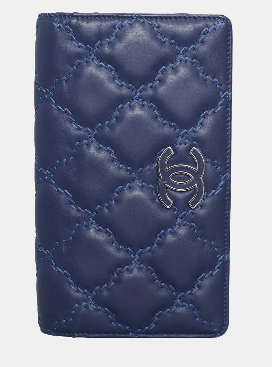 Chanel Hampton Blue Lambskin Leather Bifold Wallet Bag