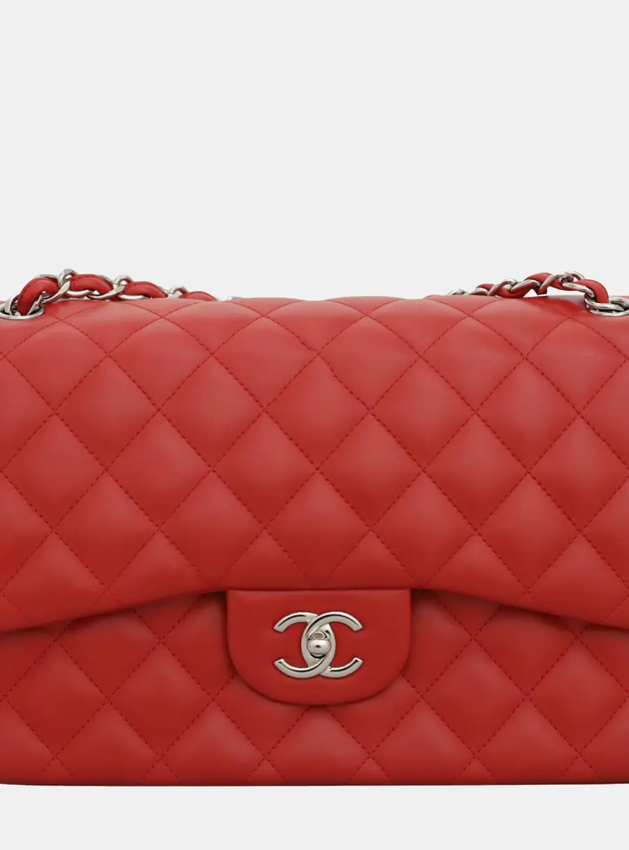 Chanel Classic Jumbo Red Lambskin Leather Shoulder Bag