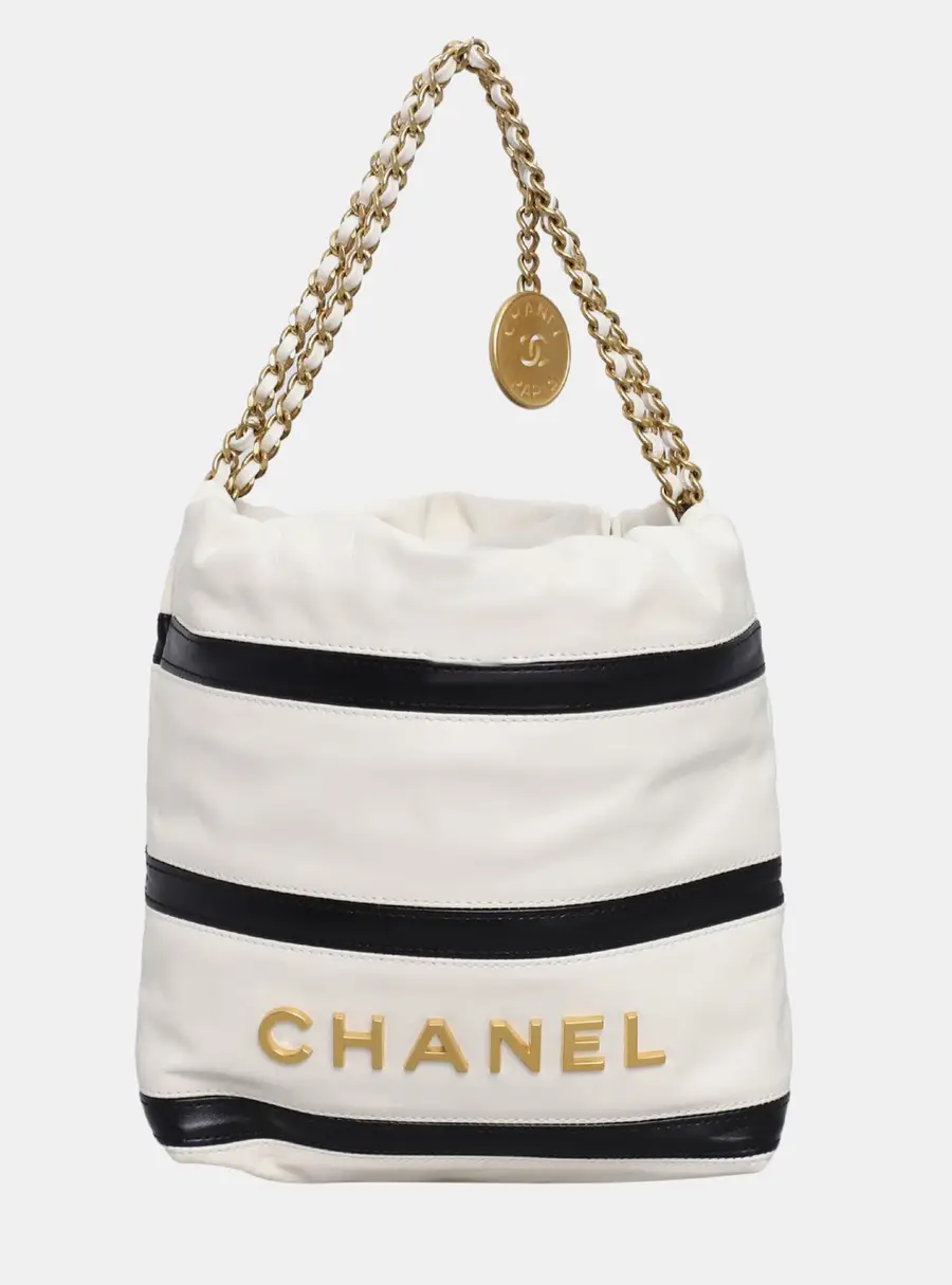 Chanel Mini 22 Black White Lambskin Leather Shoulder Bag