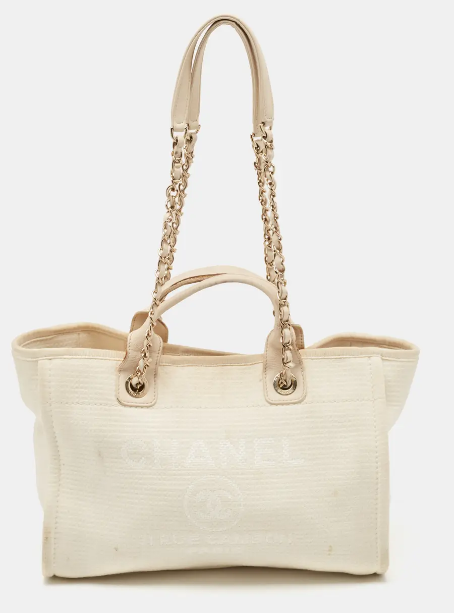 Chanel Light Beige Canvas and Leather Small Deauville Shopper Tote