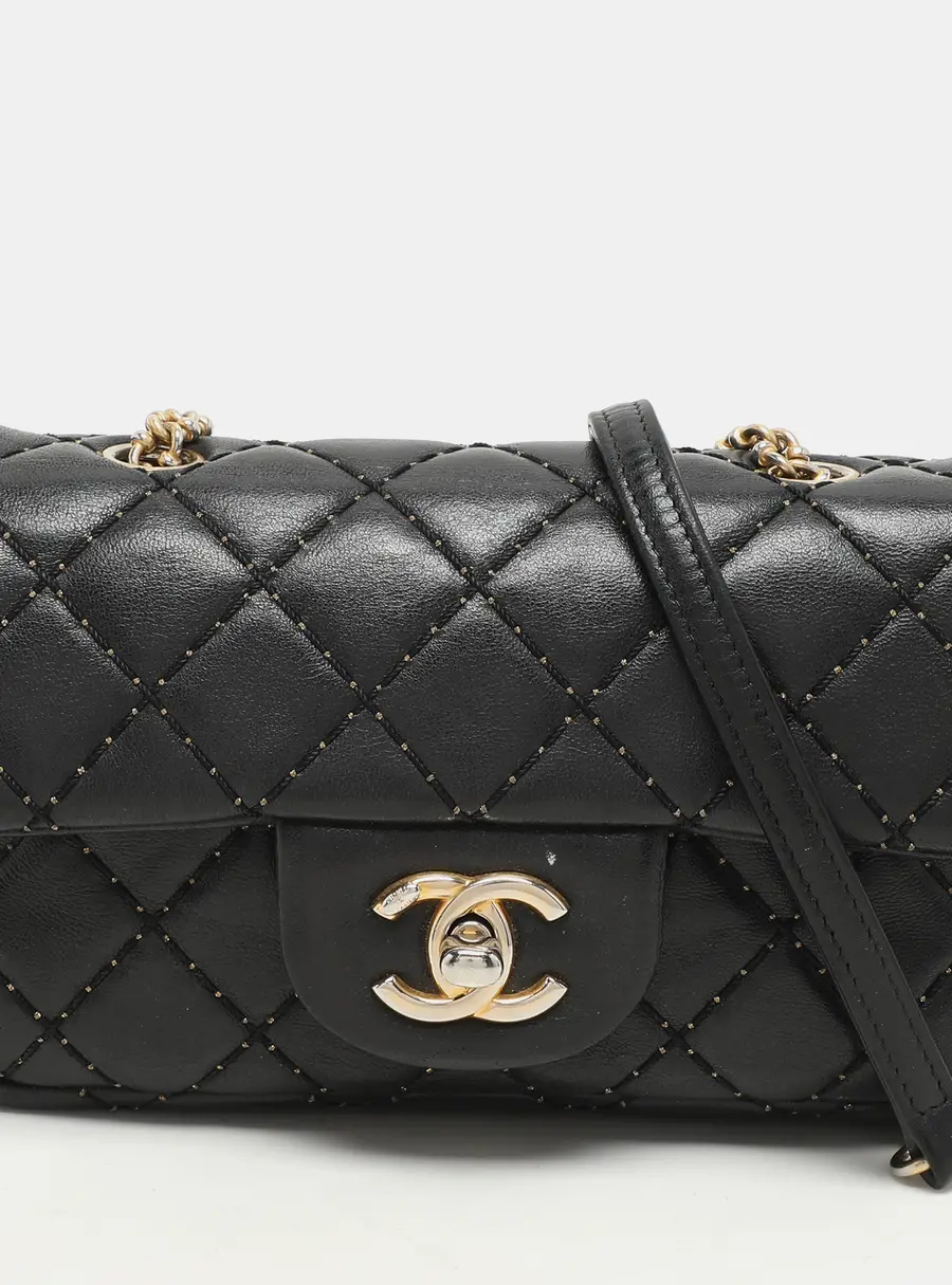 Chanel Black Quilted Patent Leather Extra Mini CC Paris-Salzburg Classic Flap Bag