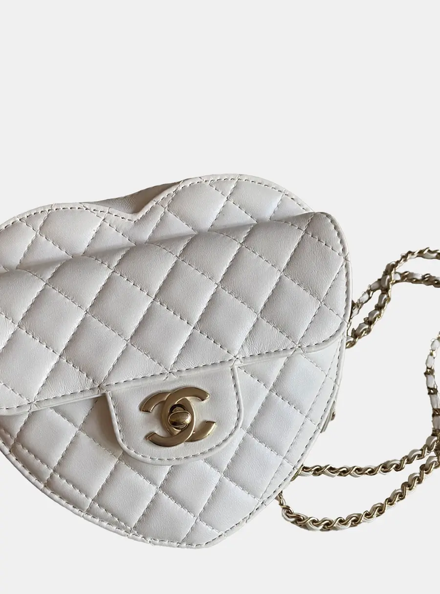 Chanel CC In Love Large White Quilted Lambskin Leather Crossbody Bag