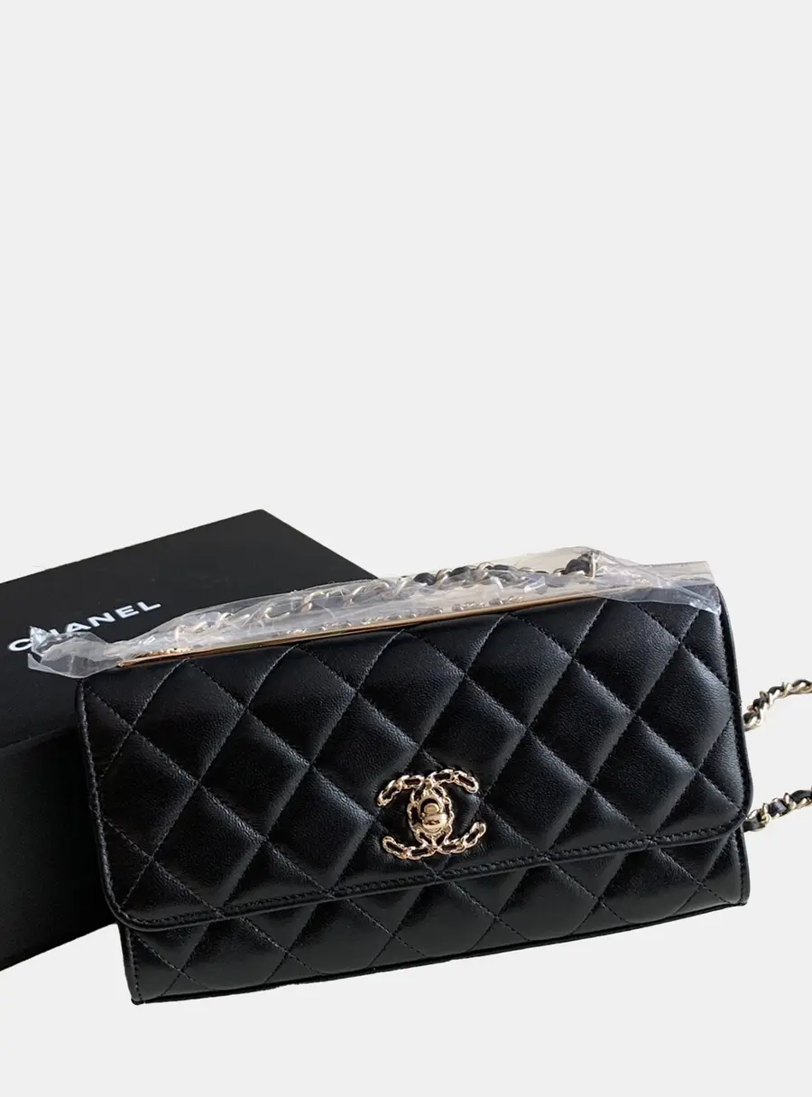 Chanel Trendy CC WOC Black Lambskin Leather Wallet on Chain Bag