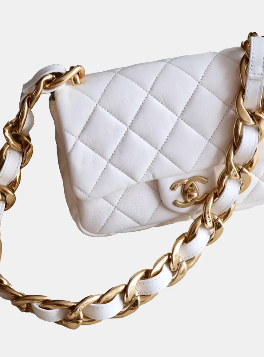 Chanel Candy Chain Flap White Lambskin Leather Shoulder Bag