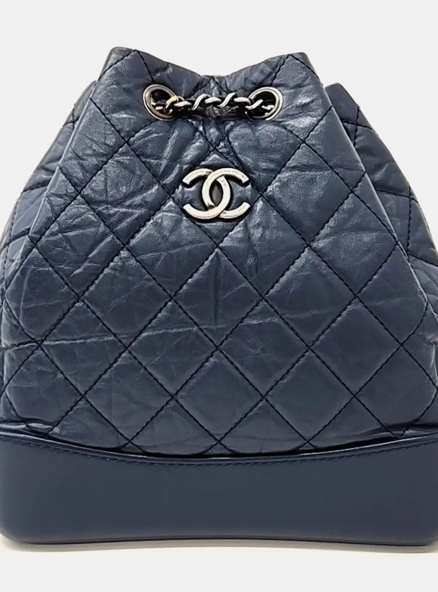 Chanel Gabrielle Small Navy Blue Aged Calfskin Leather Backpack Bag