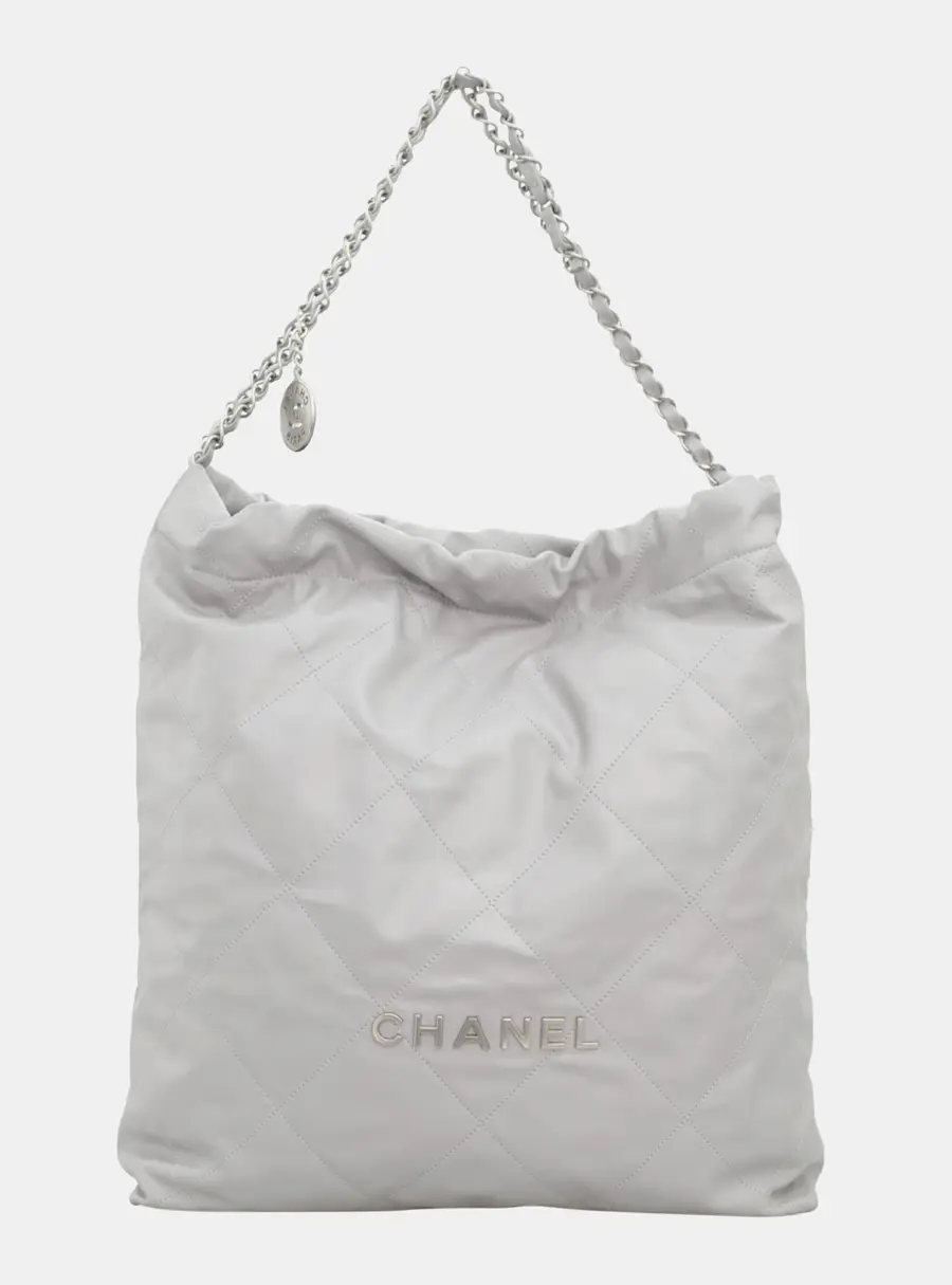 Chanel 22 Large Light Grey Calfskin Leather Shoulder Bag