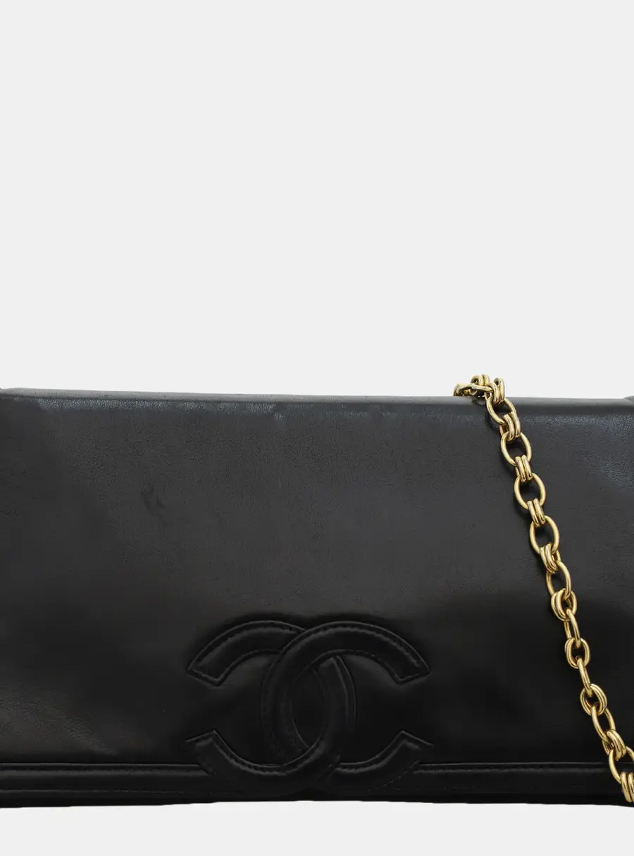 Chanel Timeless Flap Clutch Black Leather Shoulder Bag