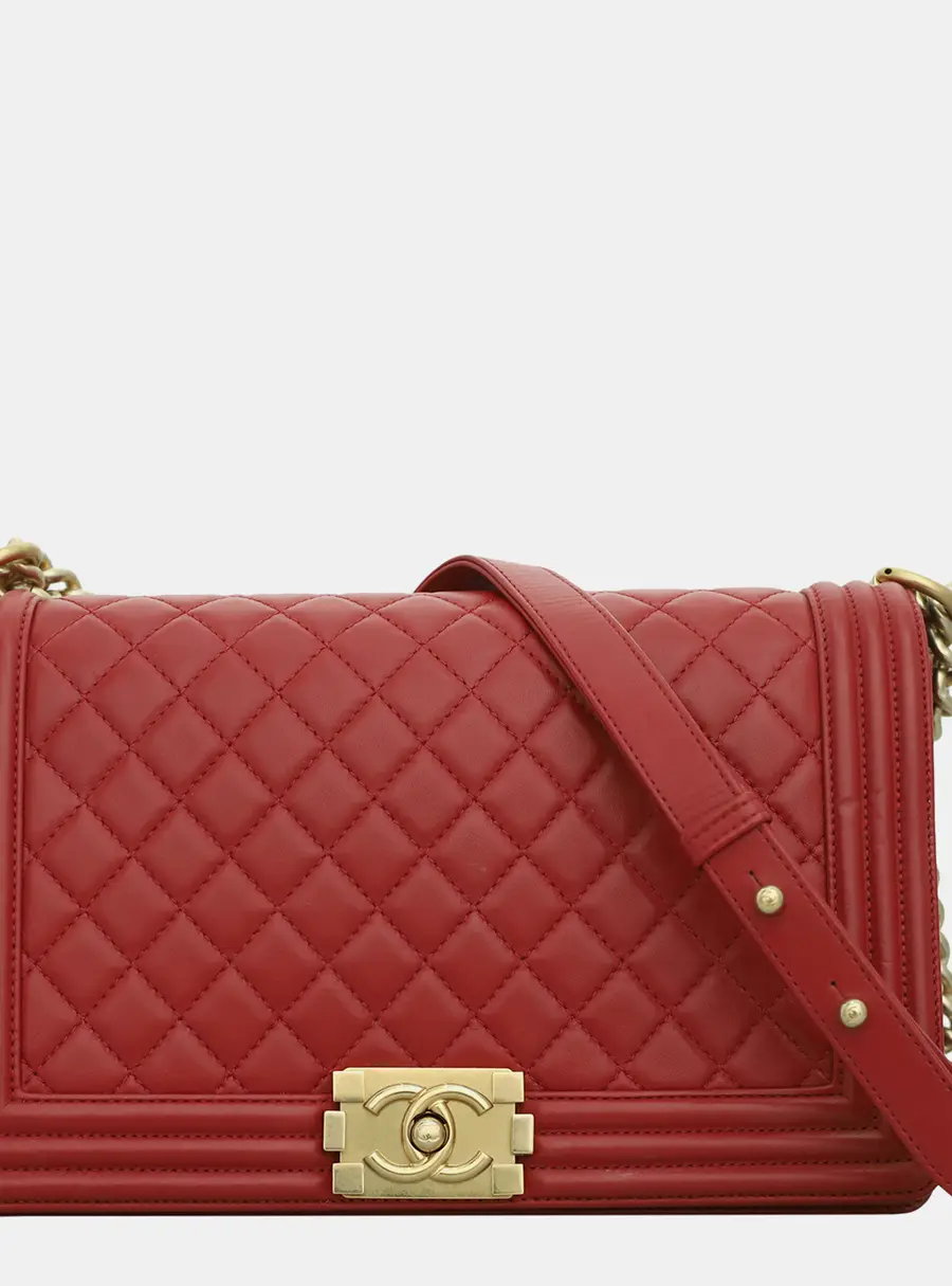Chanel Boy New Medium Red Lambskin Leather Shoulder Bag