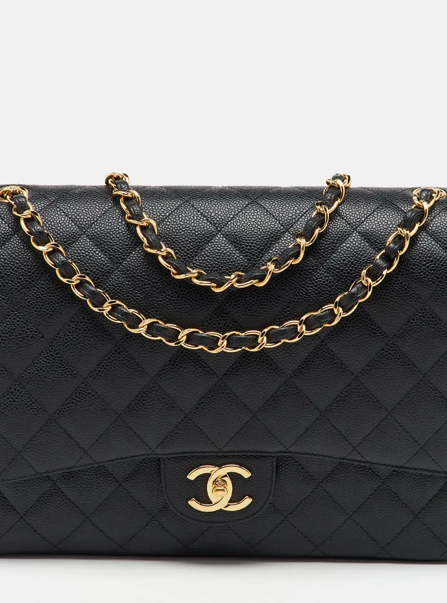 Chanel Black Quilted Caviar Leather Maxi Classic Double Flap Bag