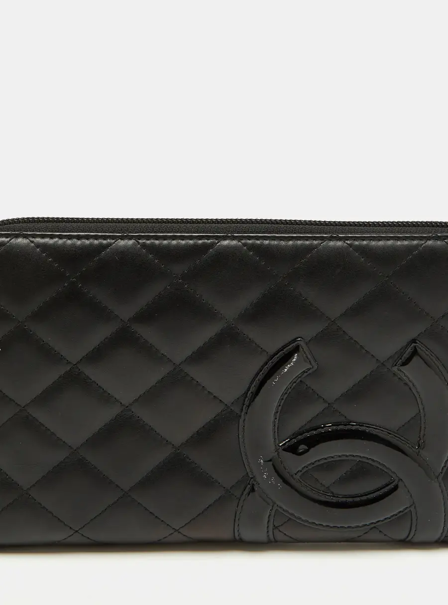 Chanel Black Quilted Leather CC Cambon Ligne Zip Around Organizer Wallet