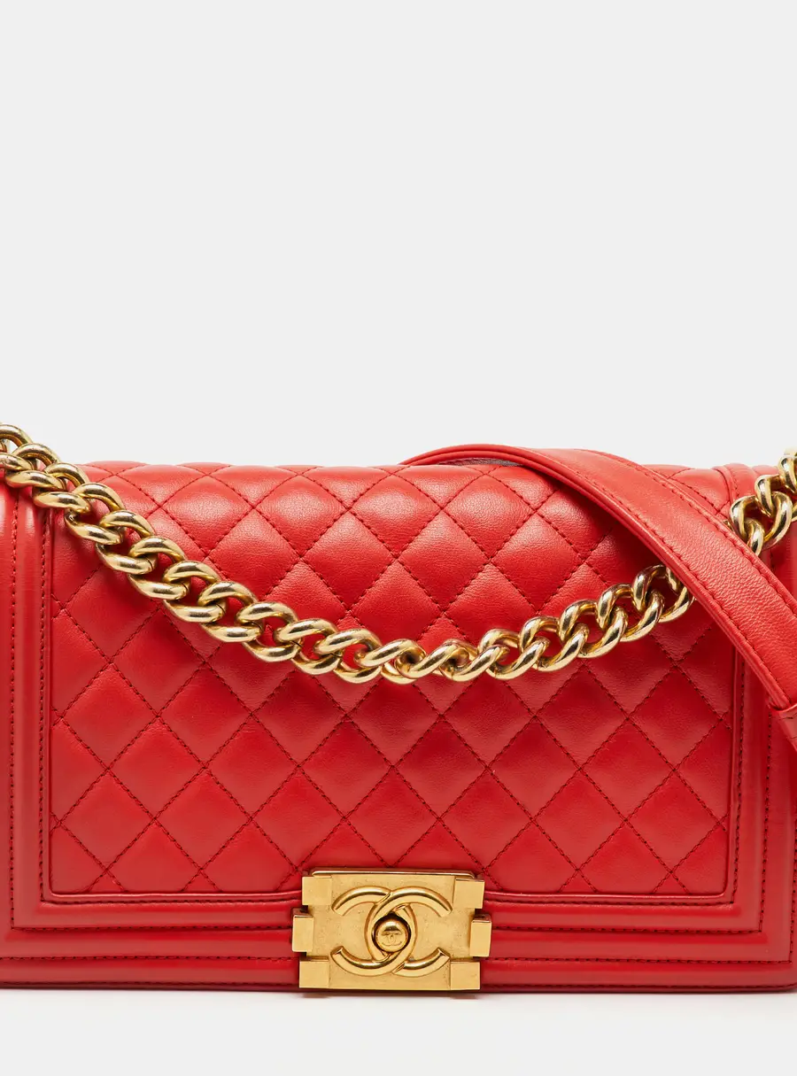 Chanel Boy Medium Orange Leather Shoulder Bags