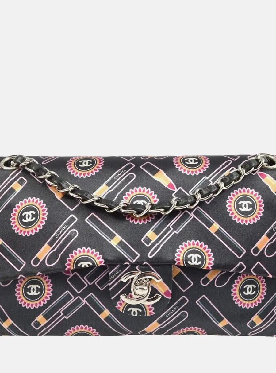 Chanel Lipstick Classic Single Flap Medium Black Pink Satin Shoulder Bag