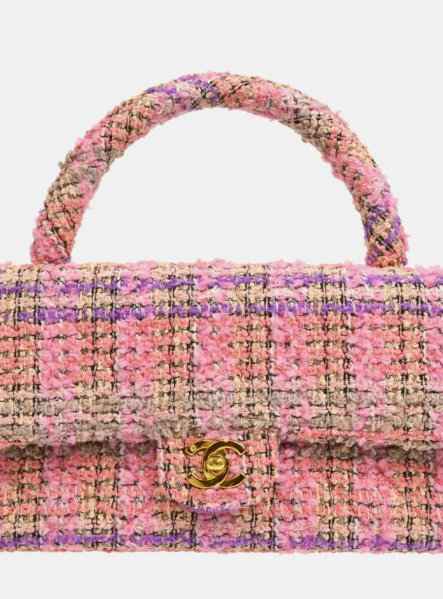 Chanel Vintage 1995 Kelly Pink Multi Tweed Wool Top Handle Bag