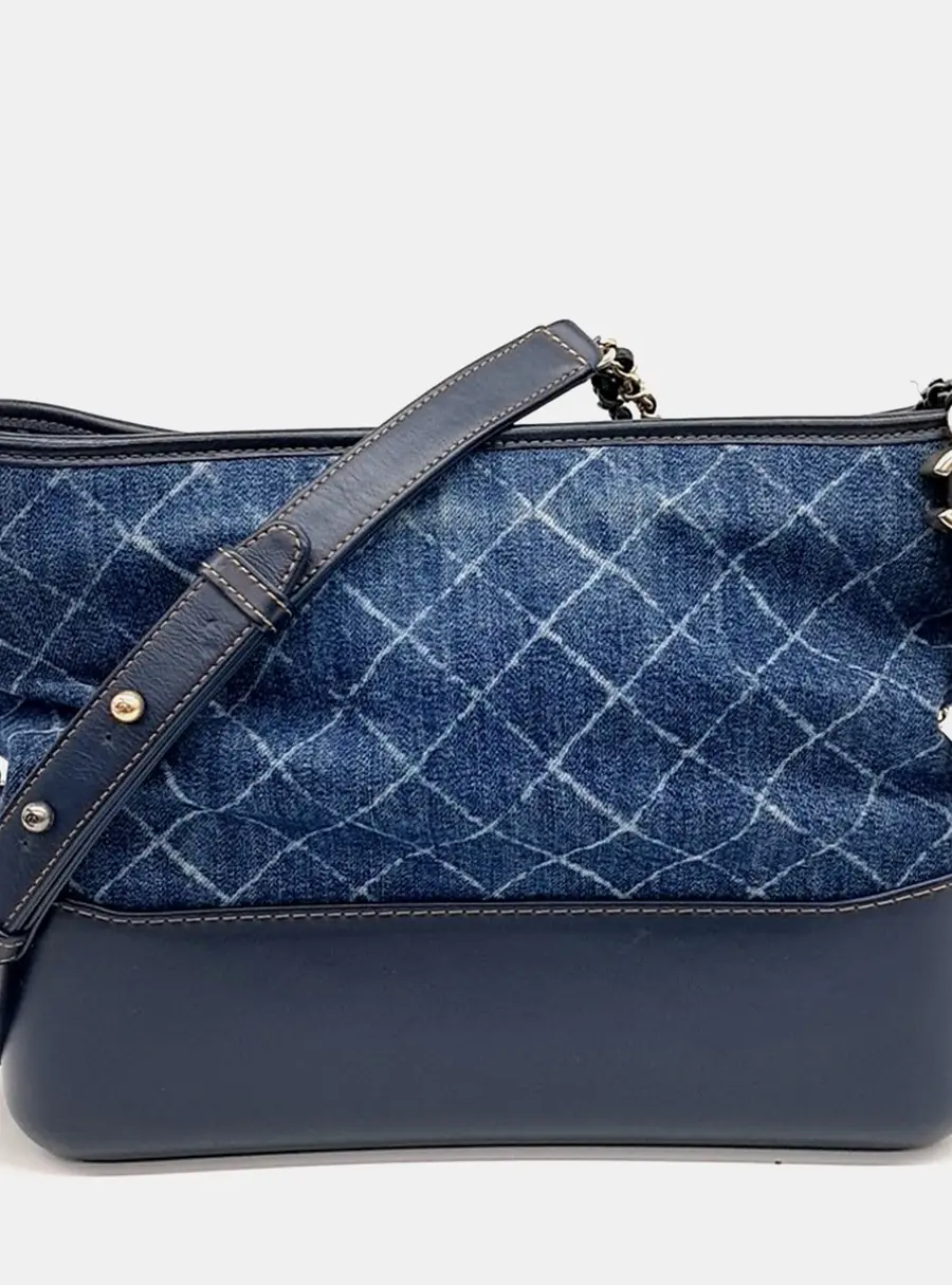Chanel Gabrielle Hobo Blue Denim Fabric Calfskin Leather Hobo Bag