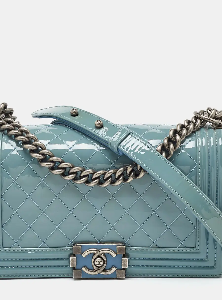Chanel Boy Medium Blue Leather and Patent Leather Shoulder Bags