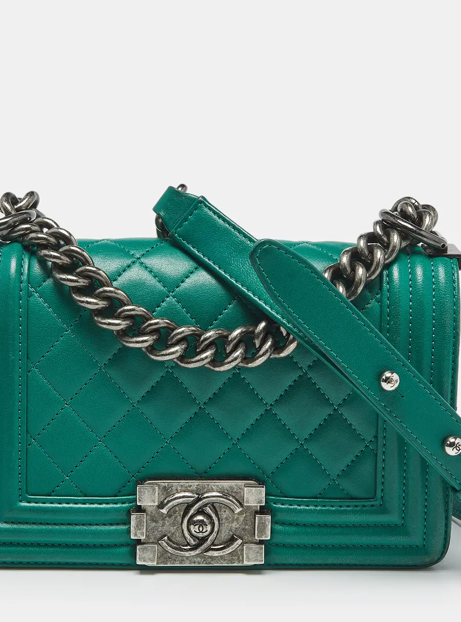 Chanel Green Quilted Leather Small Boy Flap Bag