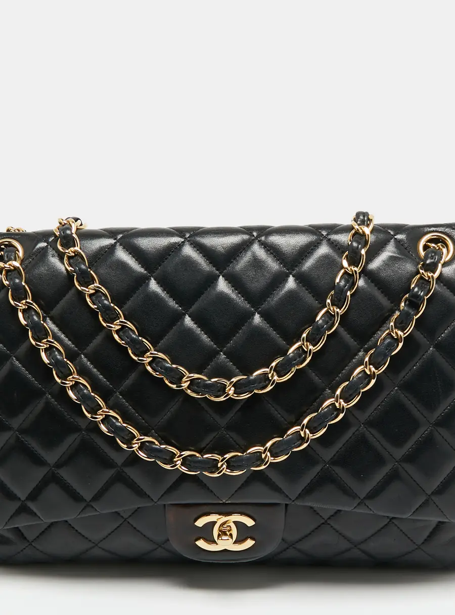 Chanel Black Quilted Lambskin Leather Maxi Classic Single Flap Bag