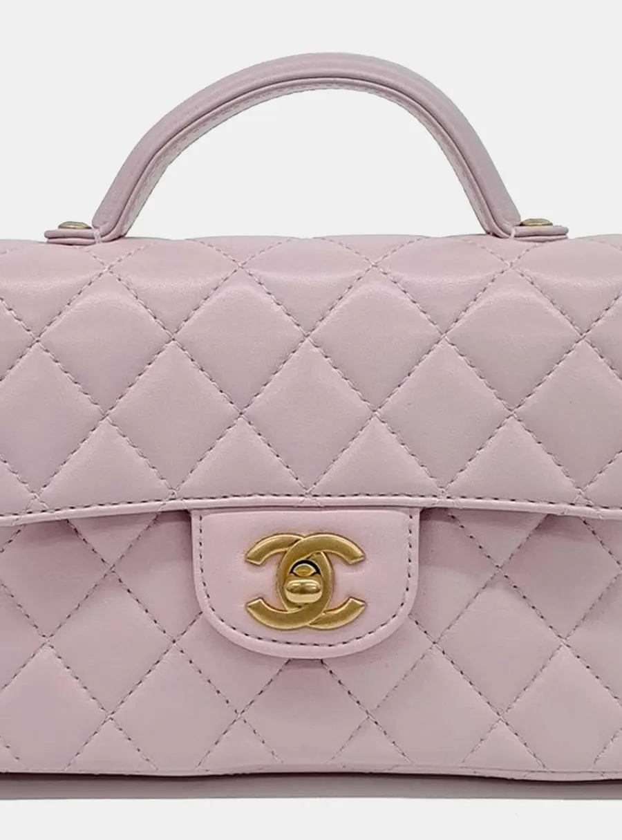 Chanel Quilted Mini Light Pink Lambskin Leather Top Handle Flap Bag