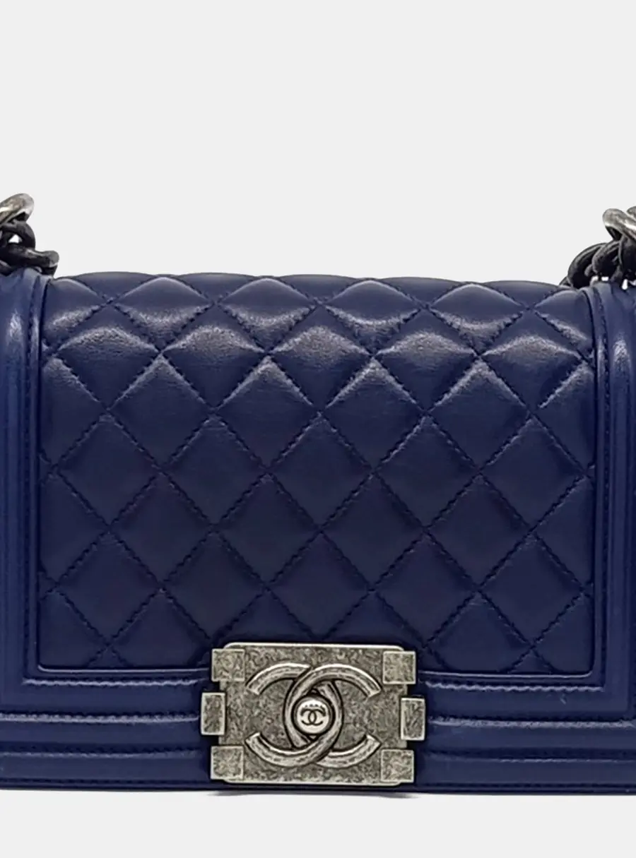 Chanel Boy Small Navy Blue Calfskin Leather Shoulder Bag