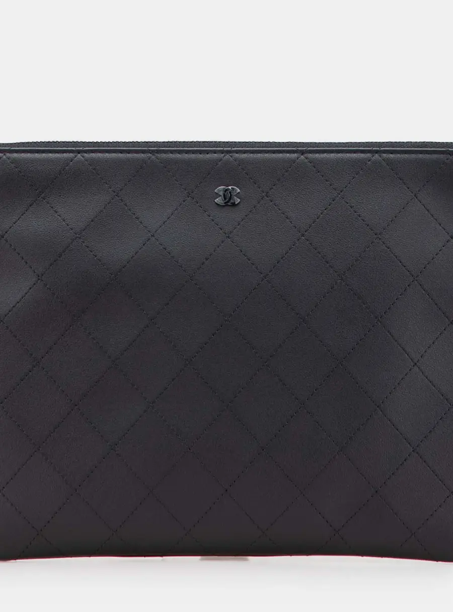 Chanel Black Medium Stitched Calfskin CC Cosmetic Case Clutch Bag