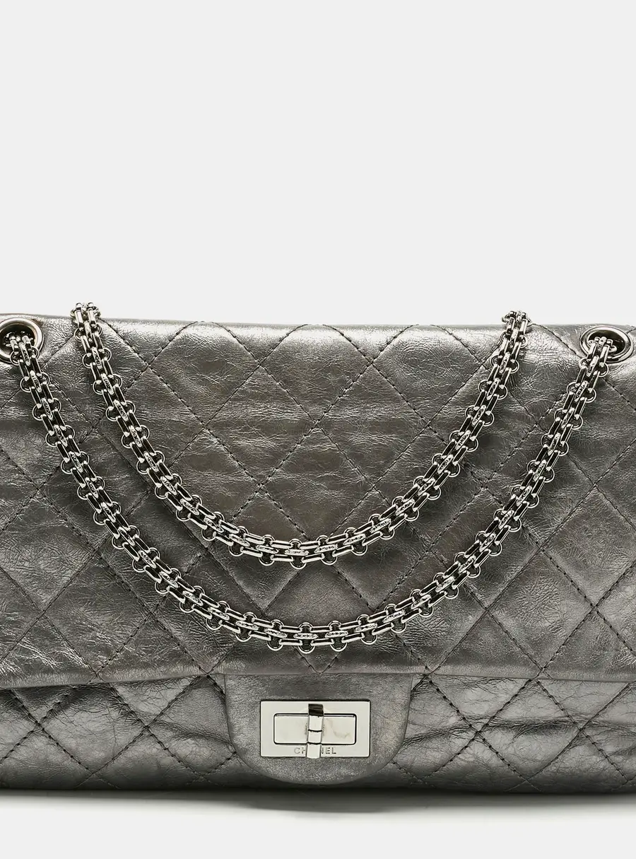 Chanel Metallic Grey Quilted Aged Leather 227 Reissue 2.55 Flap Bag