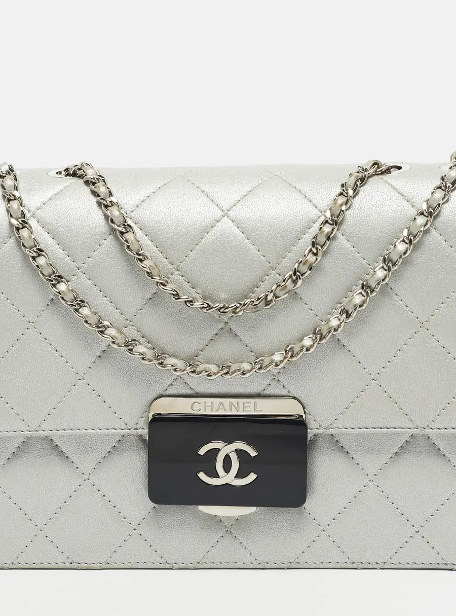 Chanel Silver Quilted Leather Beauty Lock Flap Bag