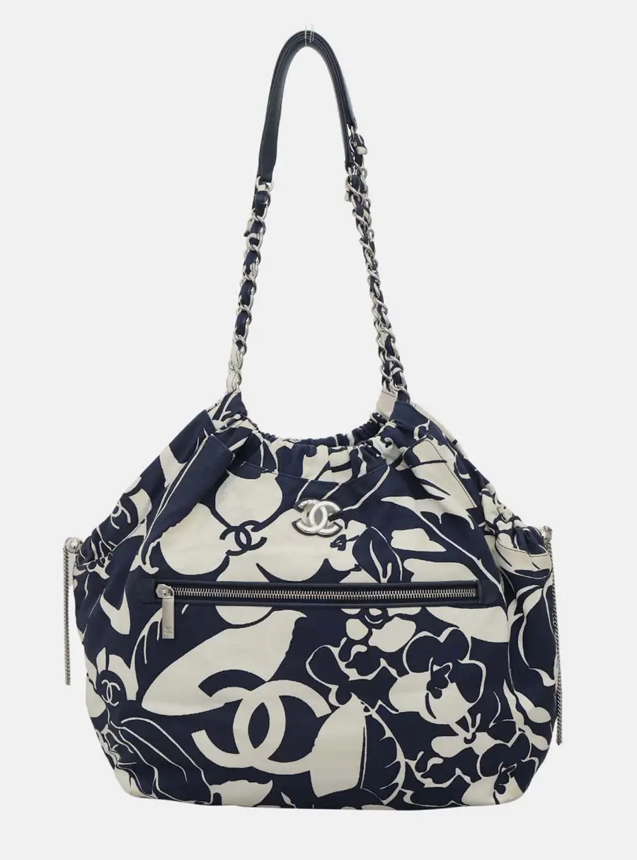 Chanel Coco Beach Large Blue White Canvas Tote Bag