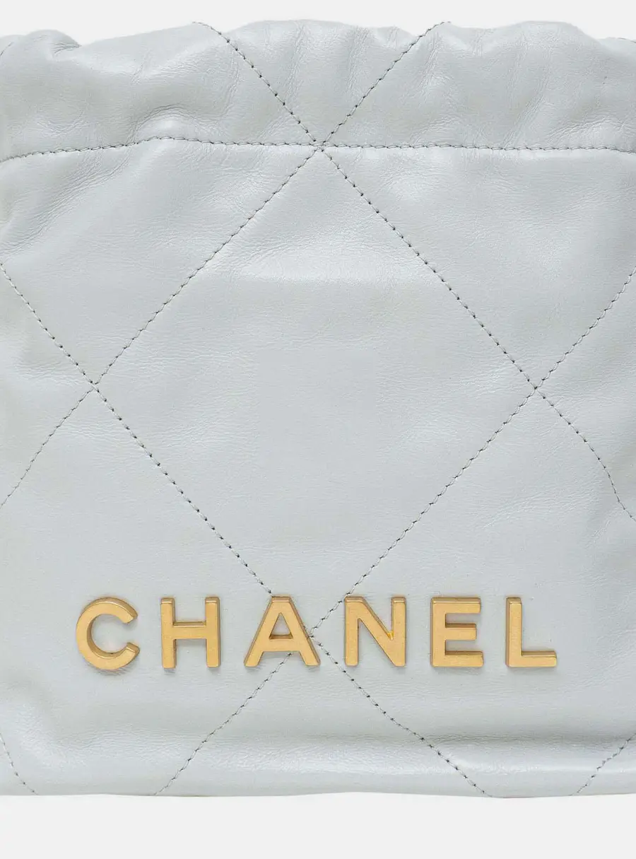 Chanel Mini 22 Light Grey Lambskin Leather Shoulder Bag